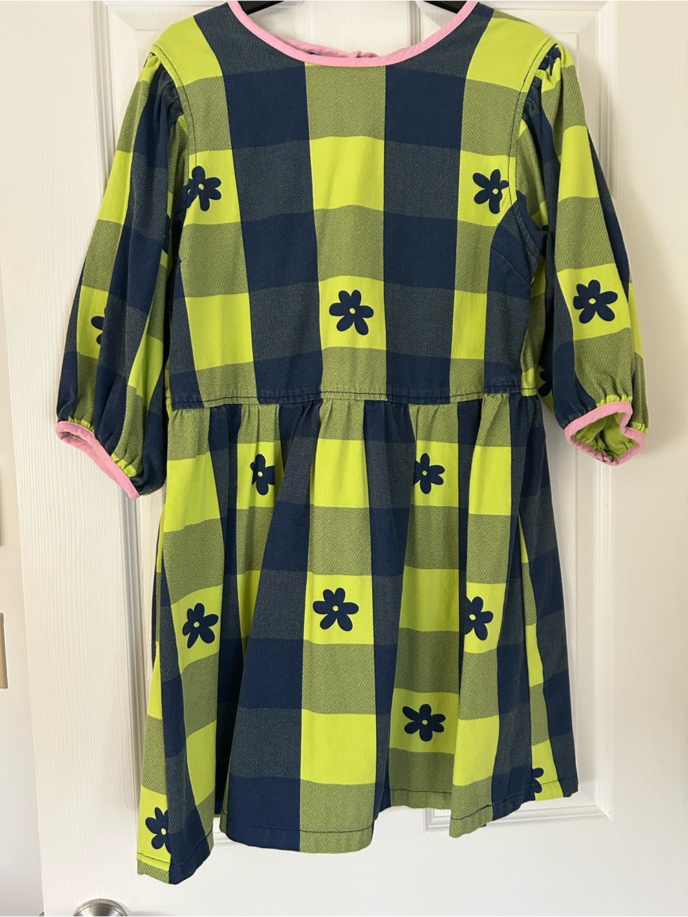 Lime Green and Navy Plaid Floral Dress
